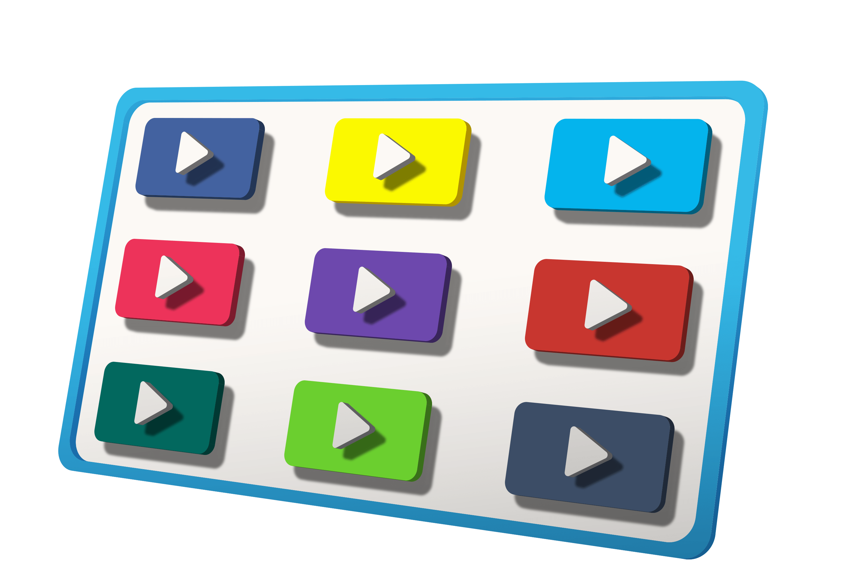 illustration of a web page with brightly coloured tiles and play buttons